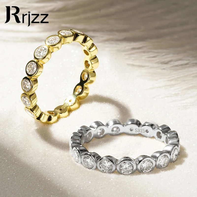 

Rrjzz Bezel Set Full Moissanite D-Color VVS1 3MM Lab Created Diamond Women Ring with GRA 925 Sterling Silver Anniversary Rings