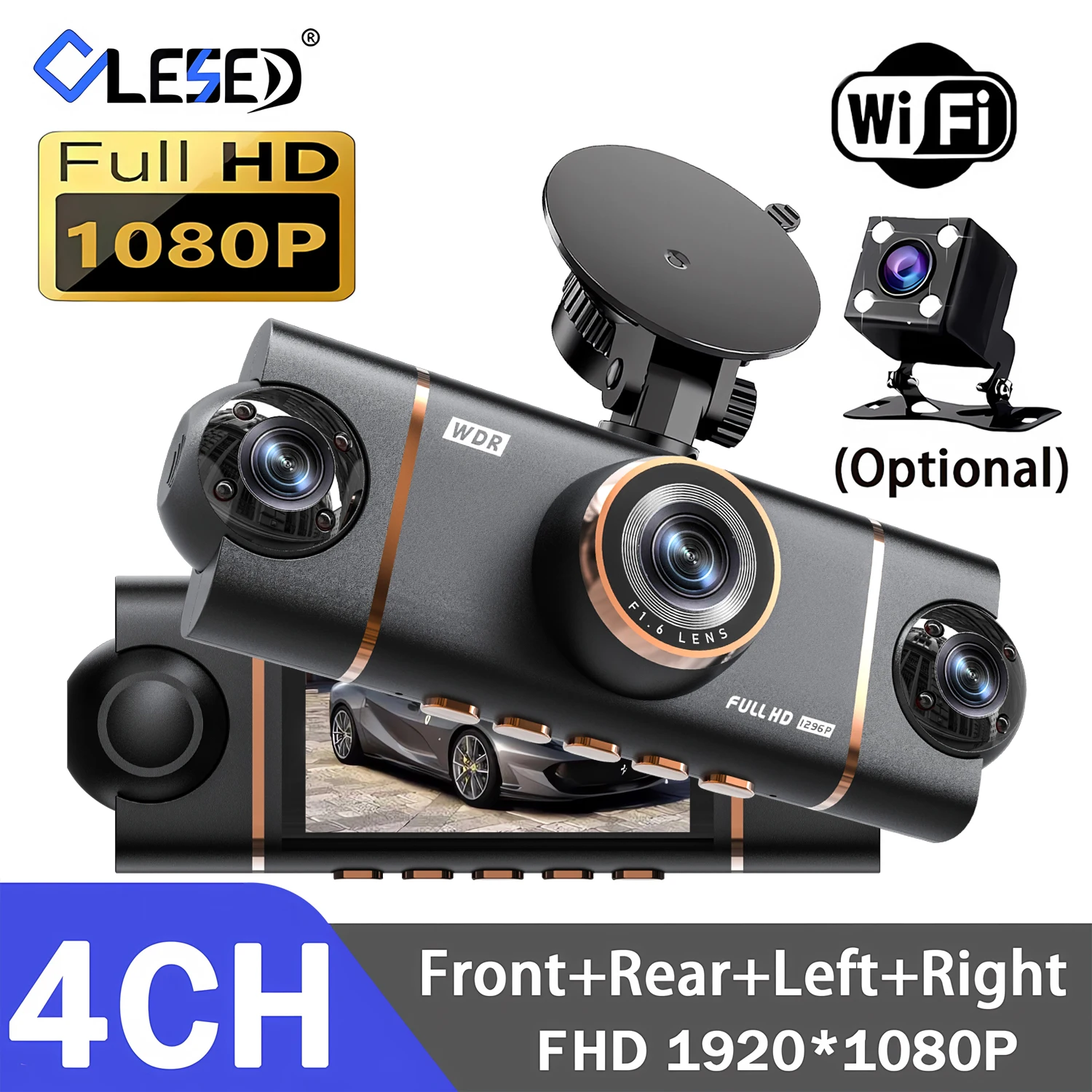 4 Channel Dash Cam Wifi Full HD1080P Car DVR 4 Cameras Dashcam Video Recorder Night Vision Black Box Cabin 4 Lens Dash Camera