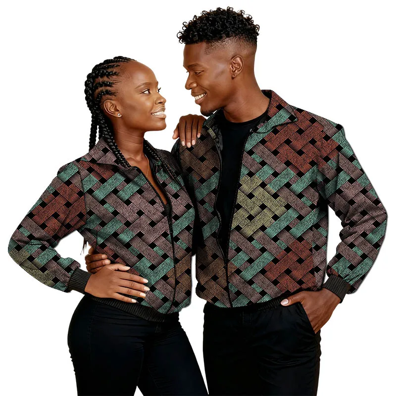 سترات زوجين مطبوعة أفريقية ملابس مخصصة للرجال/النساء بازان الثراء نمط عرقي سستة منفذها سترة ملابس الشارع الشهير غير رسمية