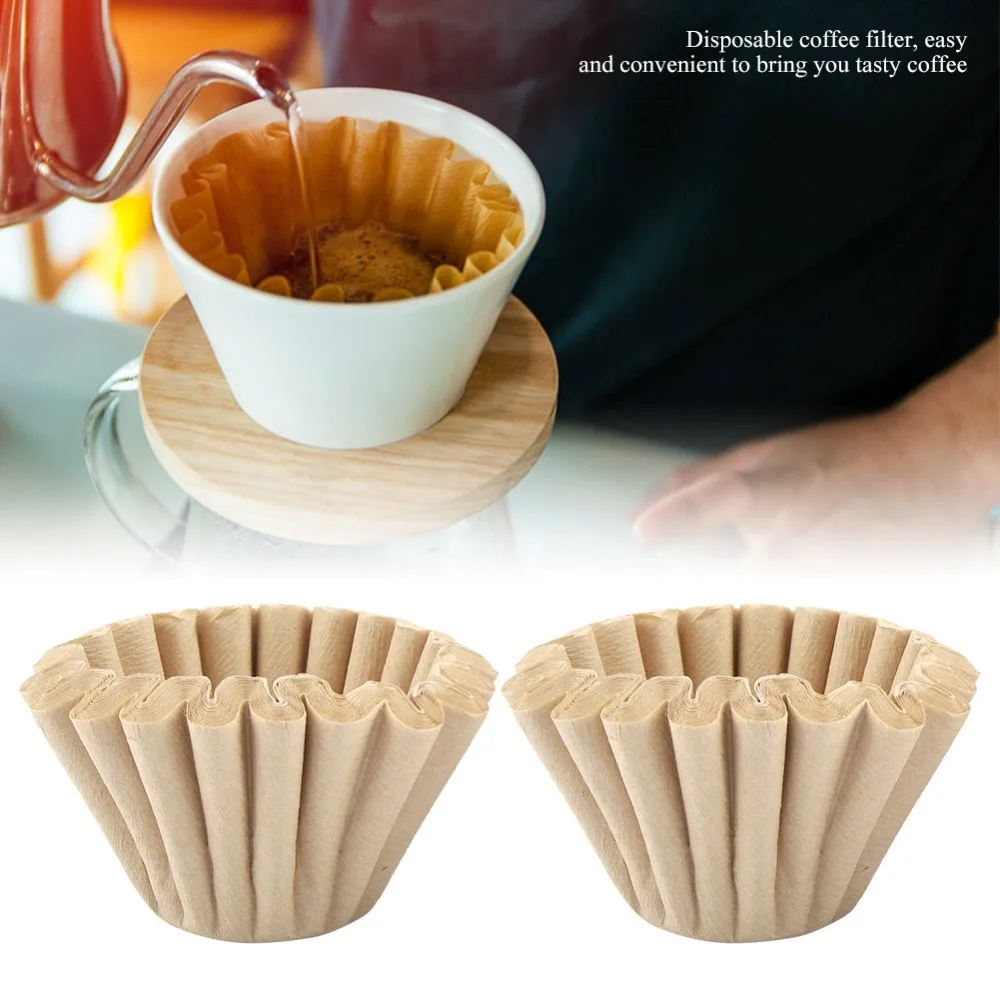 50pcs set Unbleached Disposable Coffee Filters 1-2 Cup Size 2-4 Cup Size Wood Fiber Coffee Filters Replacement Design