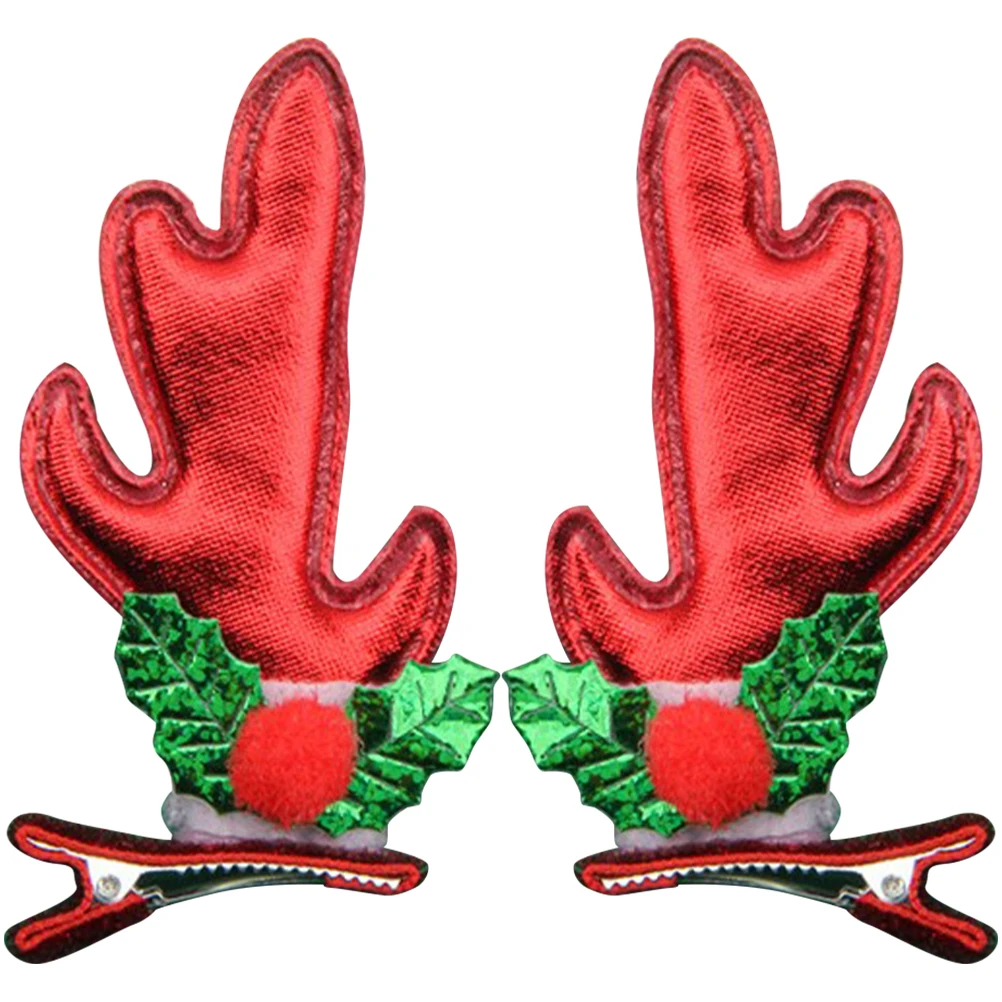 

2Pcs Antler Hair Clips Durable Material Red Accessories Kids Adults Christmas Party Bobby Pins Girls Headdress Hairpins
