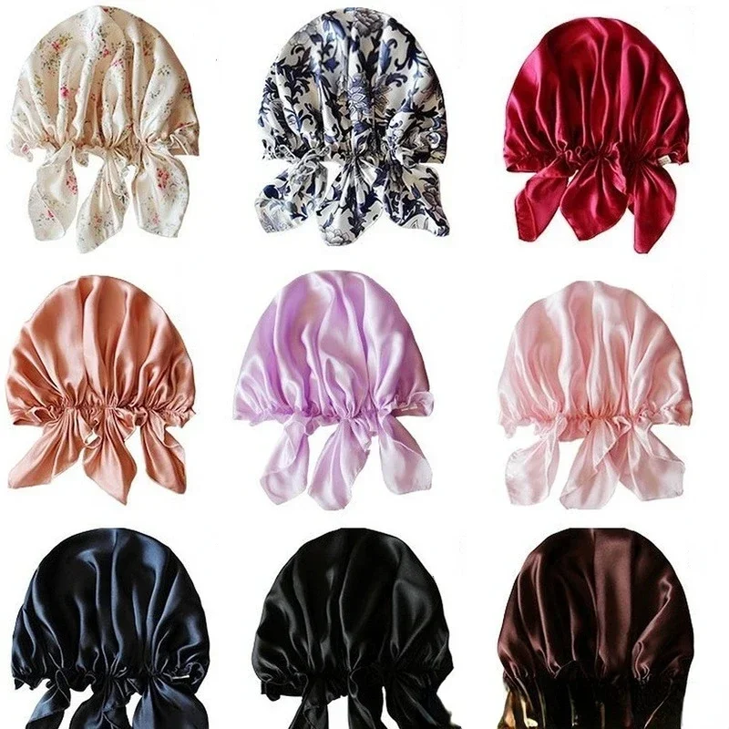 

Satin Bonnet Silk Satin Night Sleep Cap Turban 9Color Polyester Elastic Night Sleeping Shower Cap Hair Bonnet Hat Head Cover