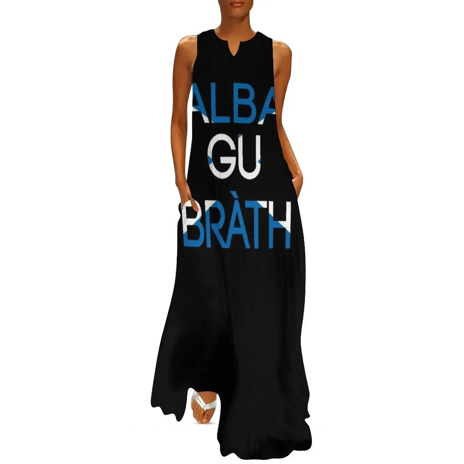 

ALBA GU BRATH, Scottish Saltire Flag Text Slogan Long Dress Long dress summer dresses Dress for pregnant women