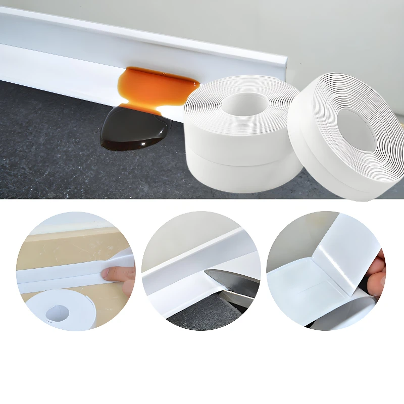Bathroom Waterproof Wall Tape Bathroom Kitchen Adhesive Tape Contour Tapes Cardboard Sealing Strip Shower Sink Bath Caulk Tapes