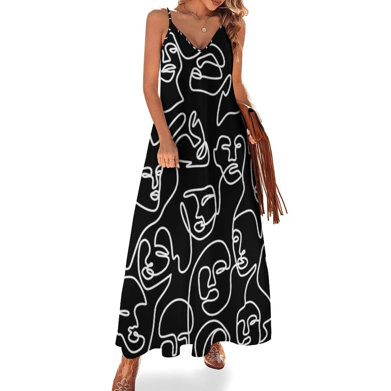 

Abstract line art faces - Modern art Sleeveless Dress woman dress Women's summer dress dress dresses for womens 2023