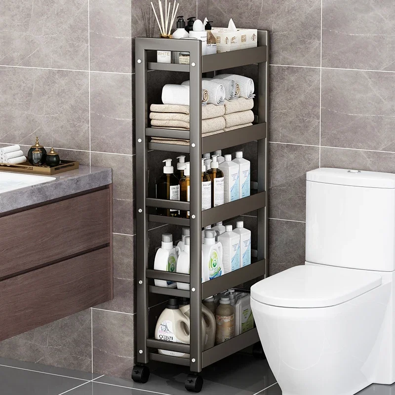 Multi-layer Metal Bathroom Rack Save Space Narrow Organizer Stand Waterproof Restroom Storage Shelves Living Room Storage Cart