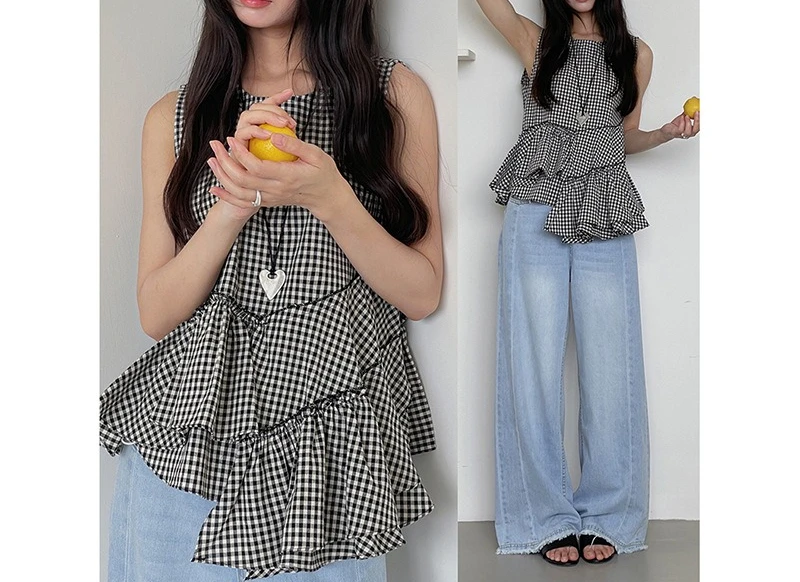 New Summer 2025 Vintage Ruffled Irregular Hem Shirt