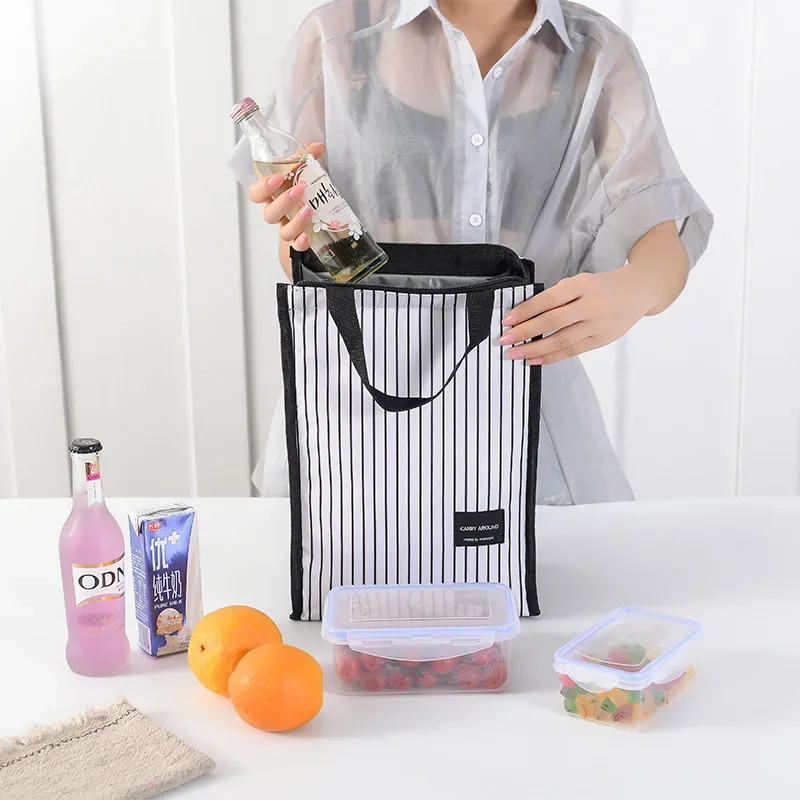 Black Thermal Lunch Bag Portable Cooler Insulated Picnic Bento Tote Travel Fruit Drink Food Fresh Organizer Accessories Supplies