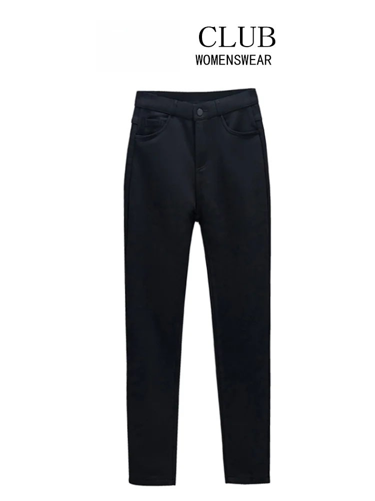 

High Waist Slim Fit Fce Lined Casual Pants Women's Early Autumn Elastic plus Size Cara CLUB Skinny Pencil Pants