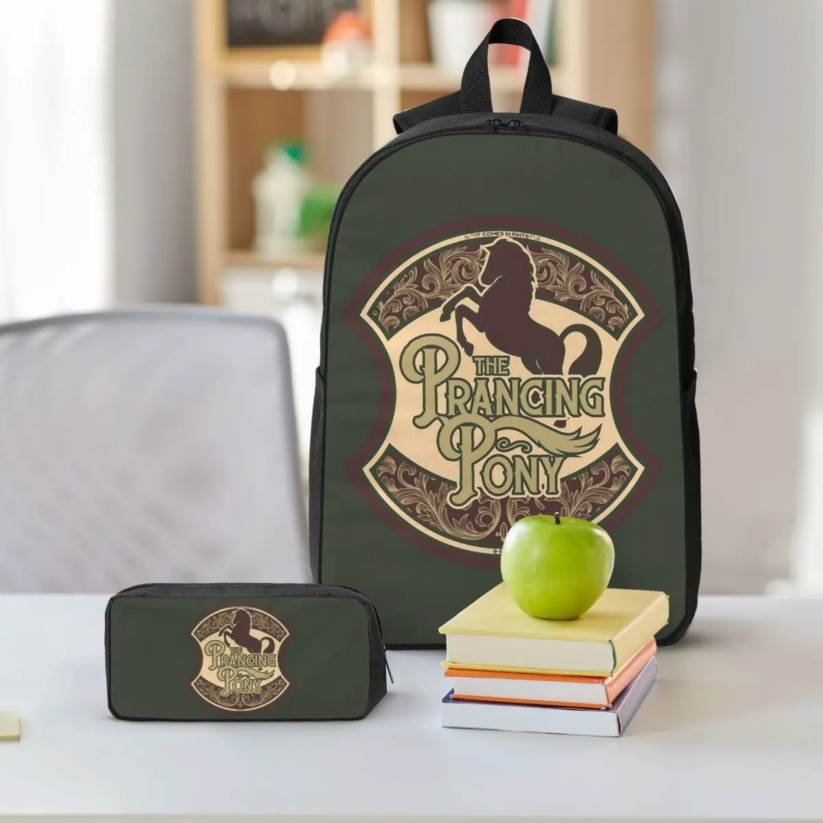 Prancing Pony Backpack Student BookBag School Bag Shoulder Bags 3ps Insulated Lunch Bag Pencil Case