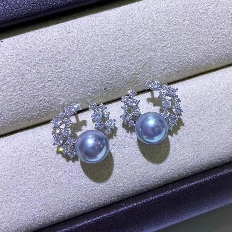 

Gorgeous AAA+ 7-8mm Natural South Sea blue Earrings Pearl Earrings 925 silver
