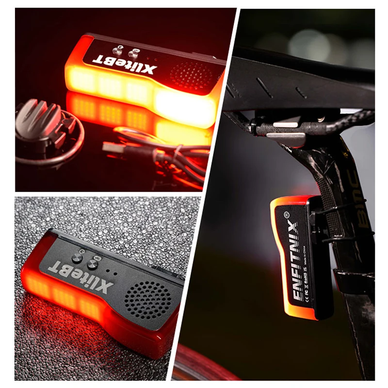 Enfitnix Bt Bicycle Brake Tail Light Bluetooth Warning  Anti Theft Alarm Ultra Bright Usb Charge Waterproof Cycling Taillight