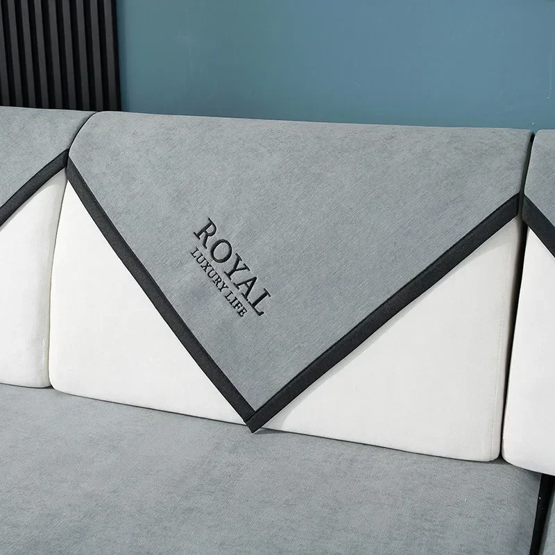 Copridivano universale in ciniglia Four Seasons Copridivano tinta unita Tappetino per divano di lusso per soggiorno Cuscino per divano antiscivolo a forma di L