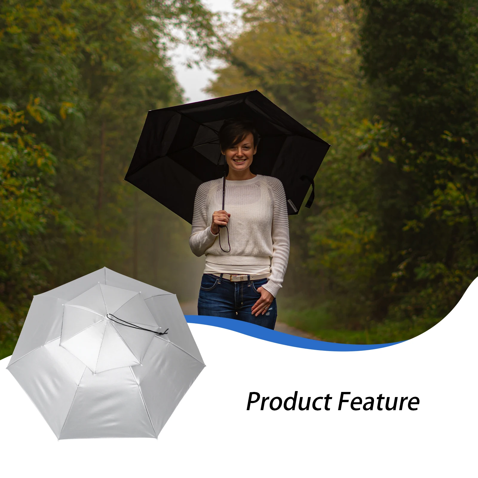 

HeadMounted H Umbrella 95CM Large Diameter Foldable Oxford Fabric Outdoor Work Fishing Sun Rain Shade Cap