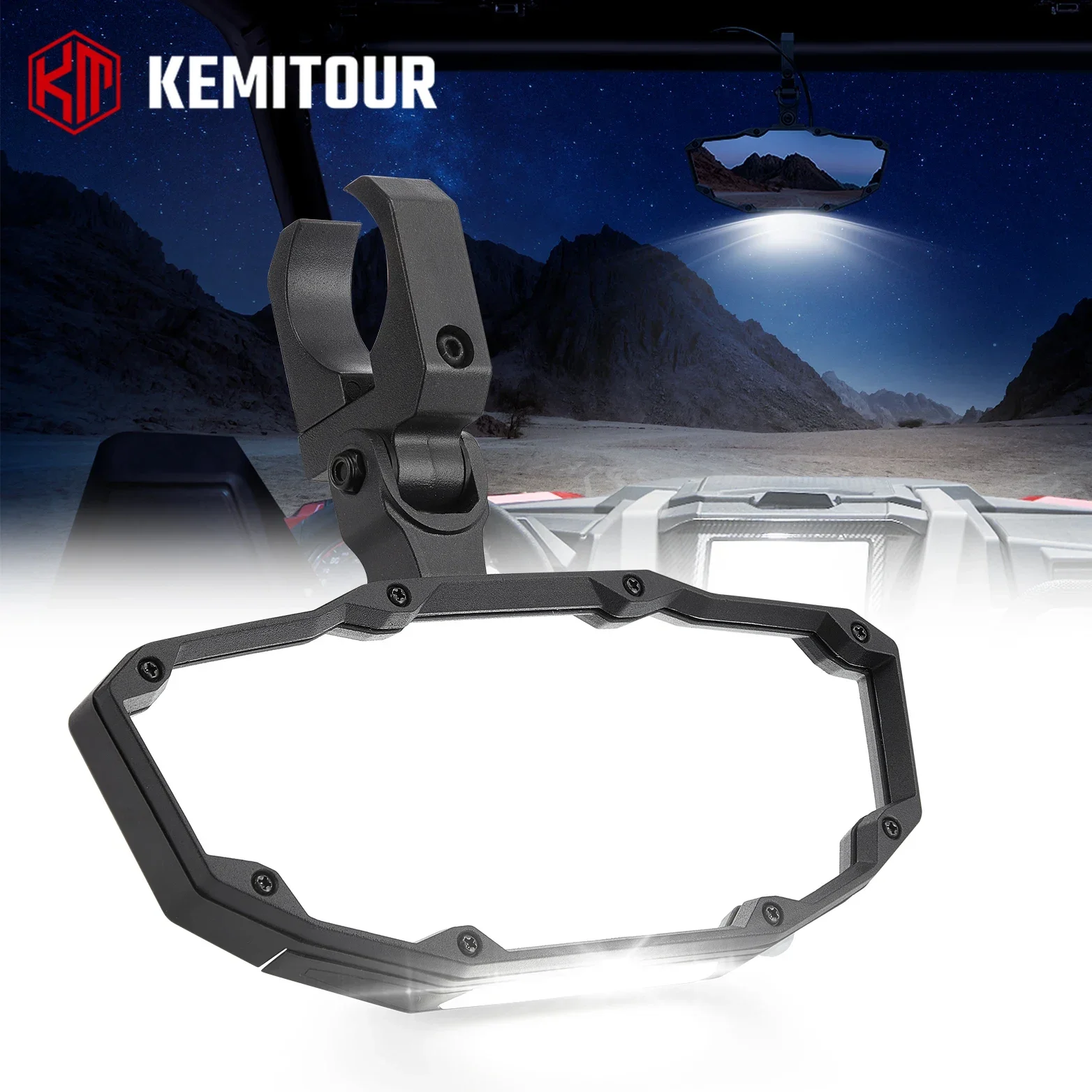 

UTV 360° Center Mirror 1.5-2" Roll Bars w/ Light Compatible with Polaris RZR for Can-am Maverick X3 for Cfmoto for John deere