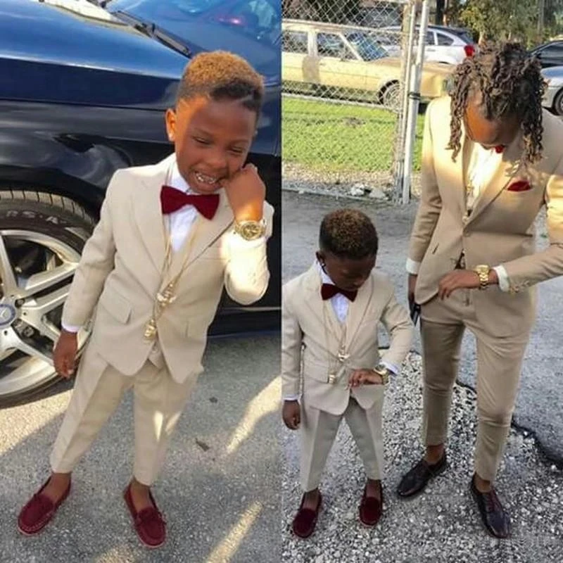 Casual Beige Boy's Formal Wear Tuxedos Notch Lapel Children Clothing For Wedding Party Kids Suit 2 Pieces Set (Jacket+Pants)