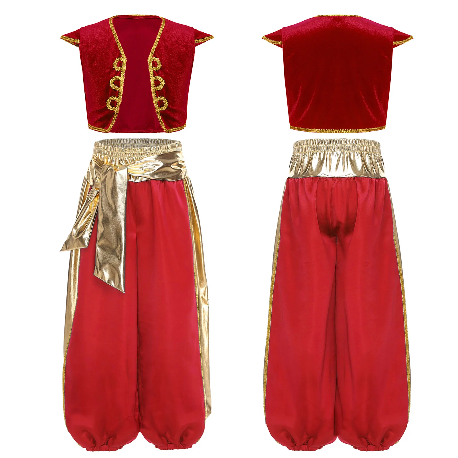 Niños Halloween Carnaval Príncipe Árabe Lámpara Elfo Cosplay Rendimiento Traje Gorra Manga Chaleco Chaleco con Bloomers Pantalones Harem