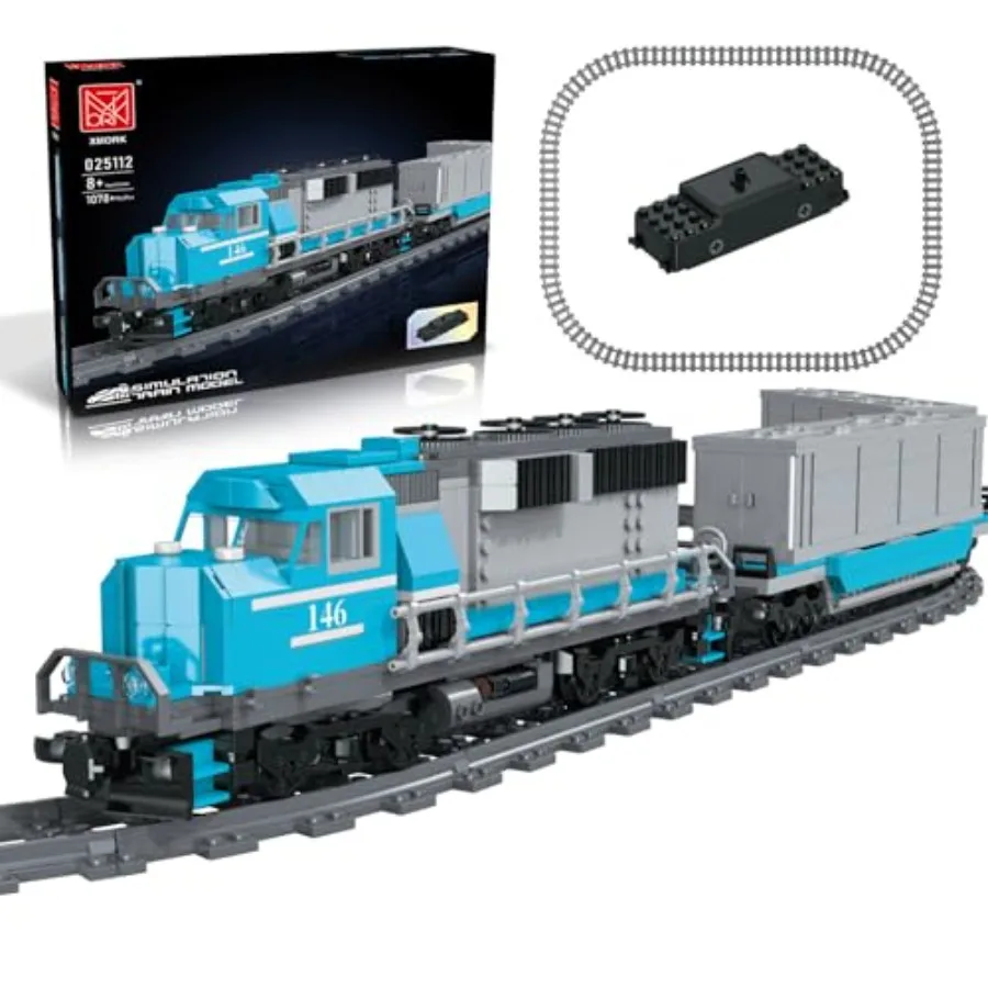 

Train building block set for freight cargo and internal combustion locomotive modeling ABS plastic gray and red 1078 pieces wit