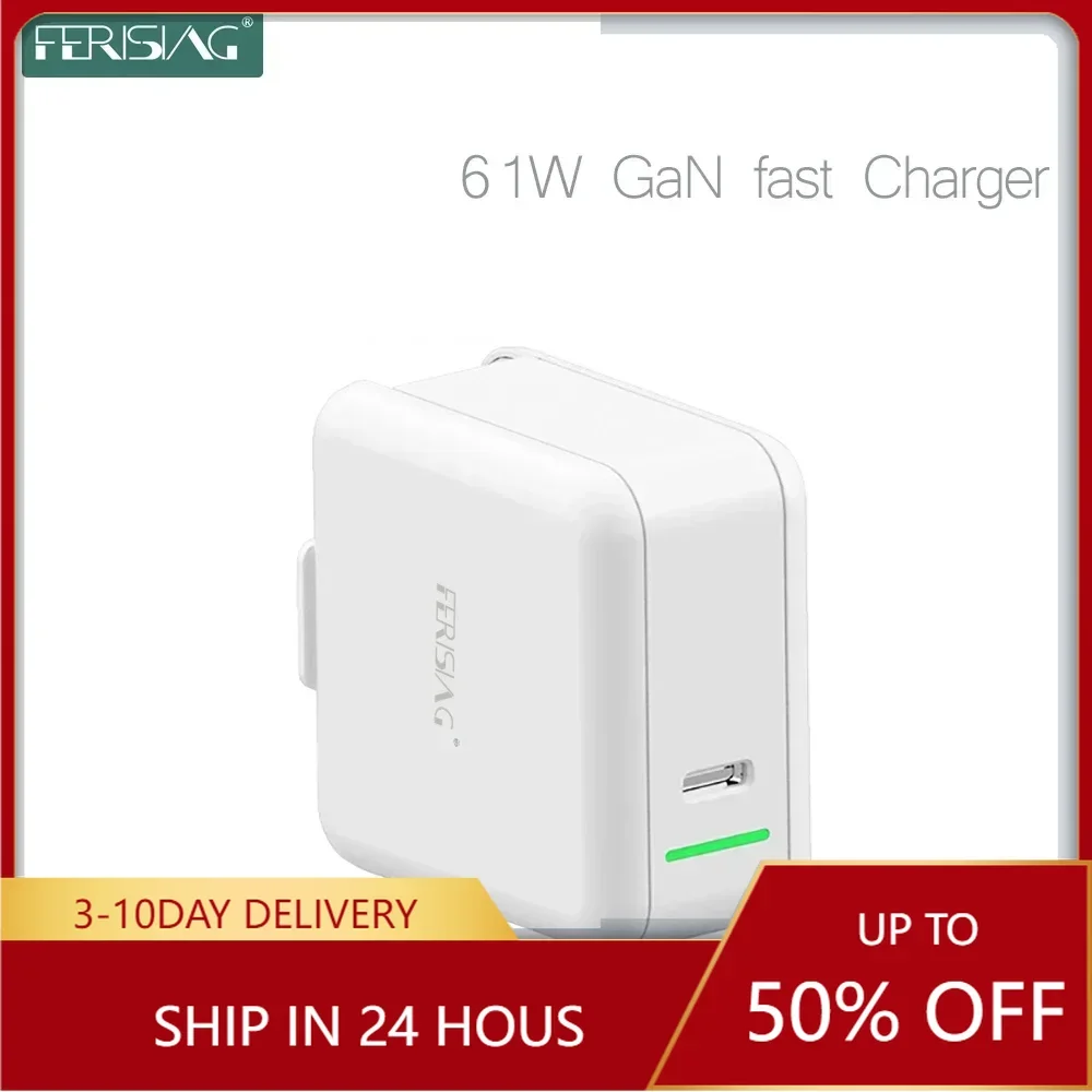 

FERISING 61W Mini GaN Type-C Quick Charge QC4.0 QC PD3.0 PD USB TYPE C Fast Charger for MacBook Pro Air iPhone Xiaomi Samsung