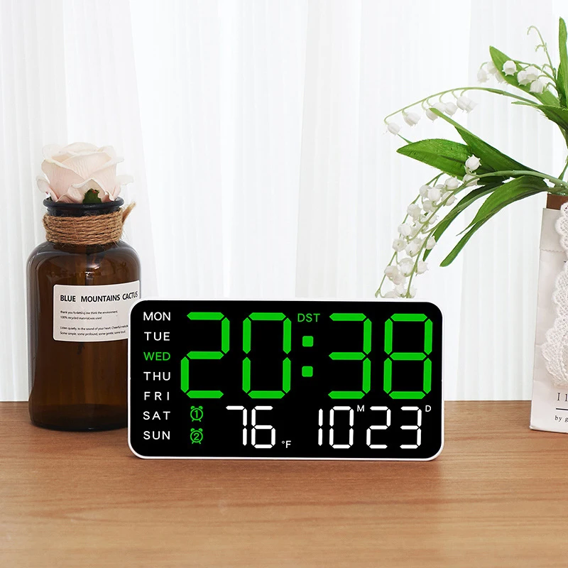 Voice Control Alarm Clock USB Powered LED Digital Clocks Temp Date Week Display 12/24H DST Brightness Adjustment 2-Alarms Clocks