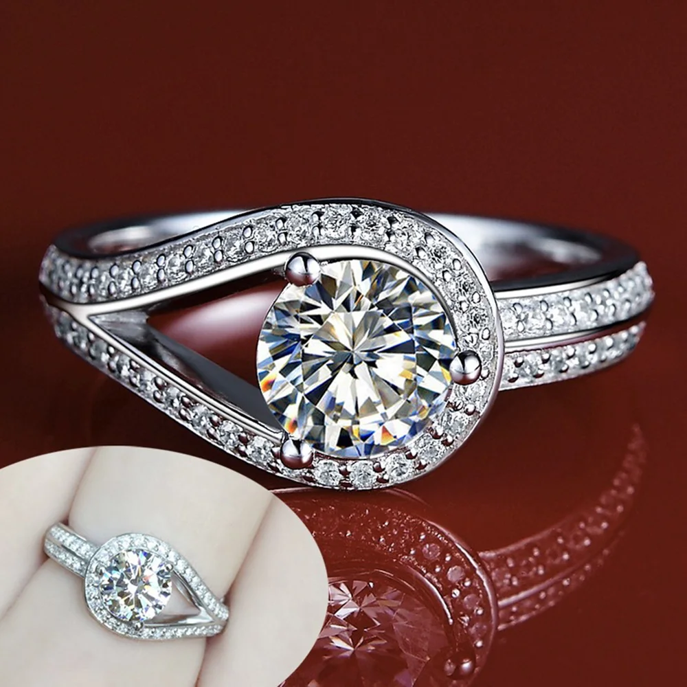 2 Carats Copper Plated Platinum Belt Buckle Resizeable Women Ring Big Zircon Luxurious Finger Jewelry Wholesale Drop Shipping