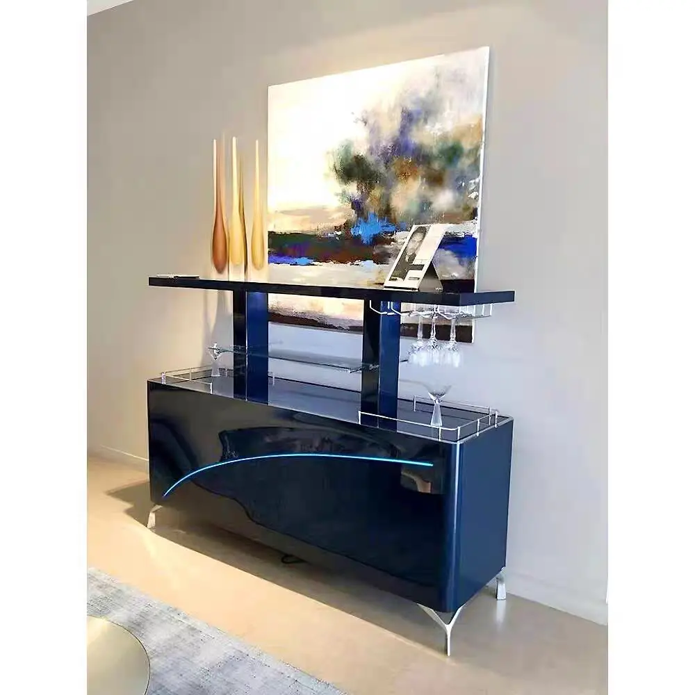 Light Luxury Dining Cabinet Design Modern Simple and High-end Living Room Side Cabinet Automatic Lifting Glass Wine Cabinet