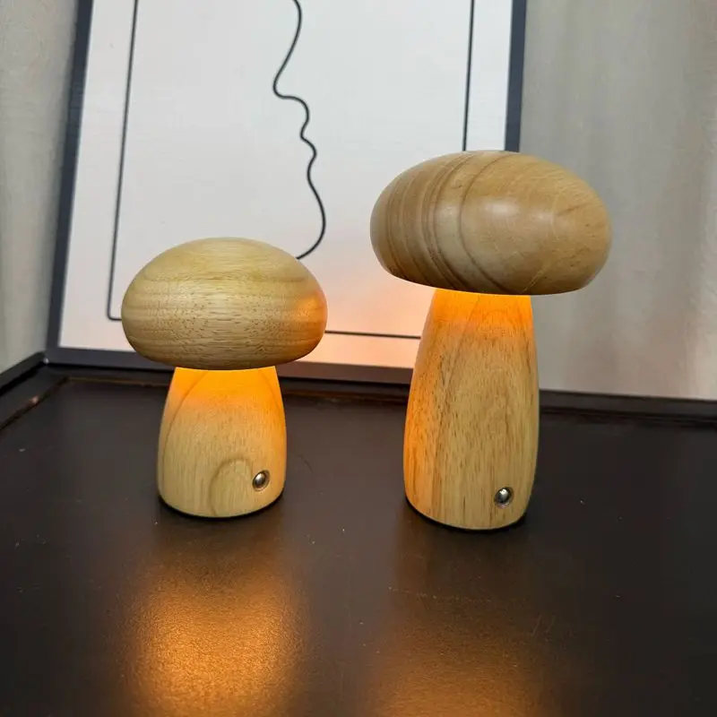 

INS Style Creative Solid Wood Mushroom Night Light Rechargeable Mini Atmosphere Table Lamp Bedroom Bedside Ornament Gift Decor