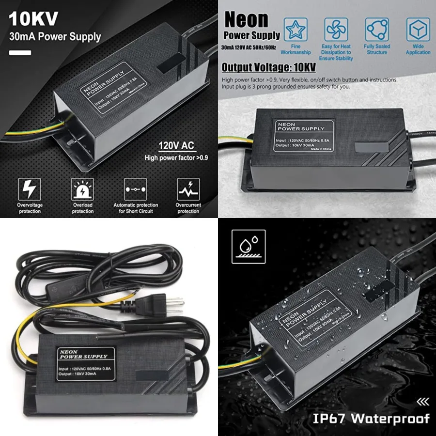 10KV 30mA Power Supply for Glass Neon Sign Electronic Neon Light Transformer 120V AC 50Hz/60Hz