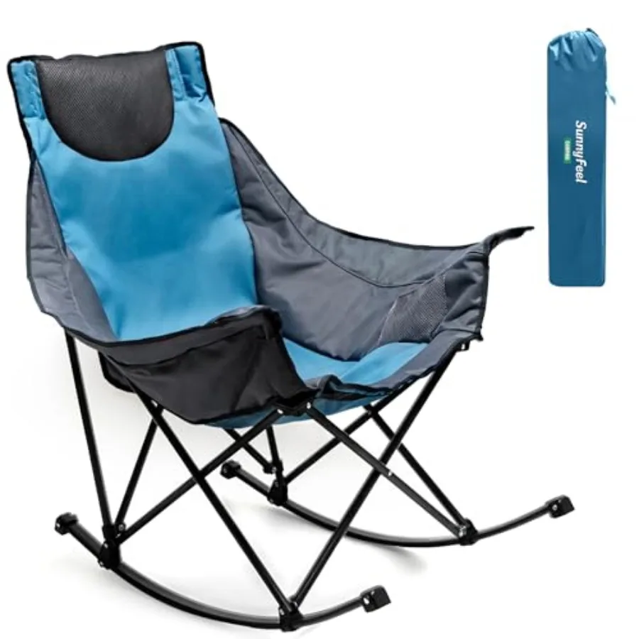 

Outdoor camping chair for adults: oversized rocking patio chair, heavy-duty 500 LBS capacity, fully padded high-back design wit