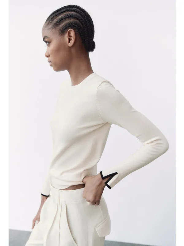 

Z Women's Faion New Color Blo Sve Opening round Ne Knitted Sweater Street Sle Slim Fit Long Sve Base Layer Top