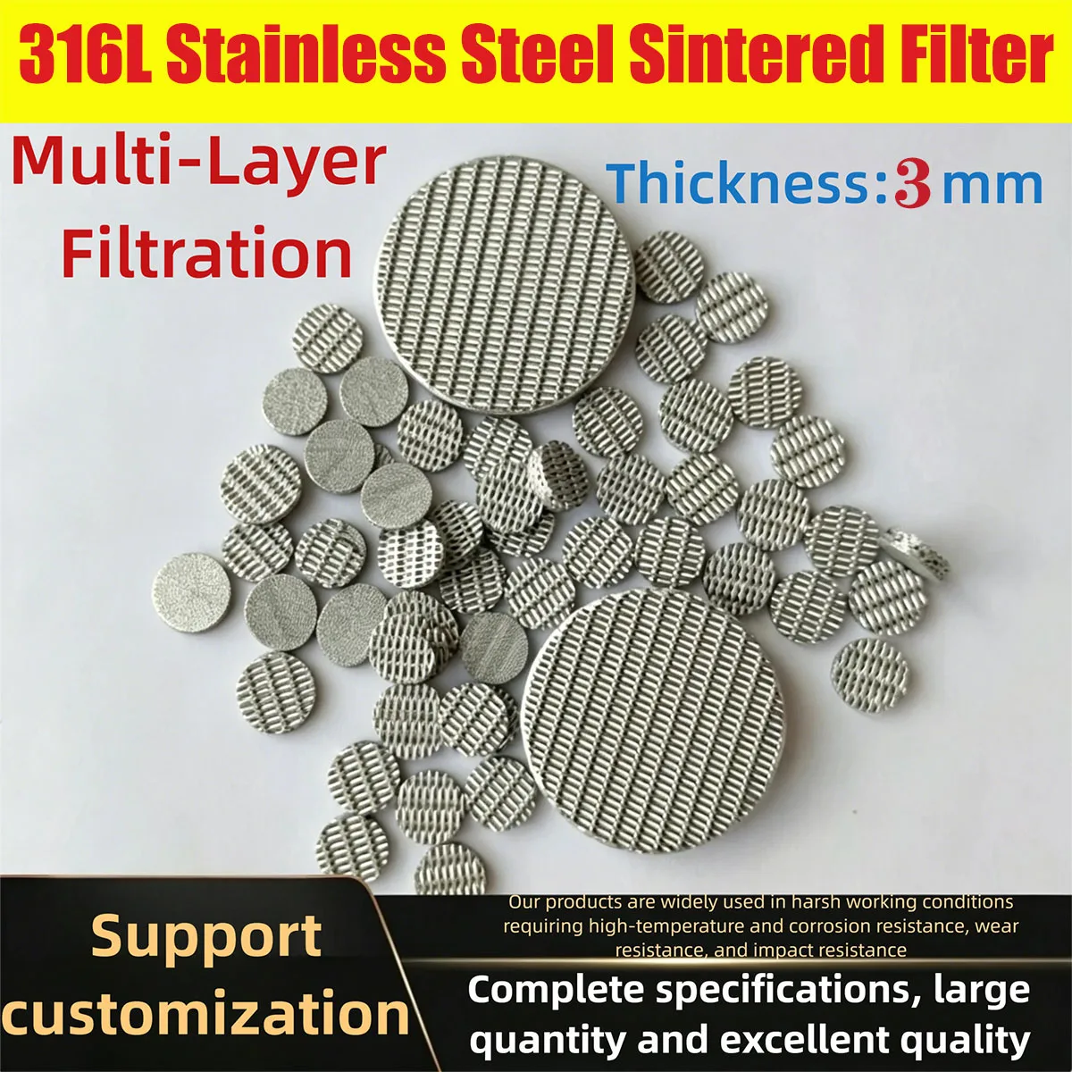 316L Stainless Steel Sintered Filter Disc 3mm Thick High Temperature Resistant Porous Mesh for Liquid Air Filtration