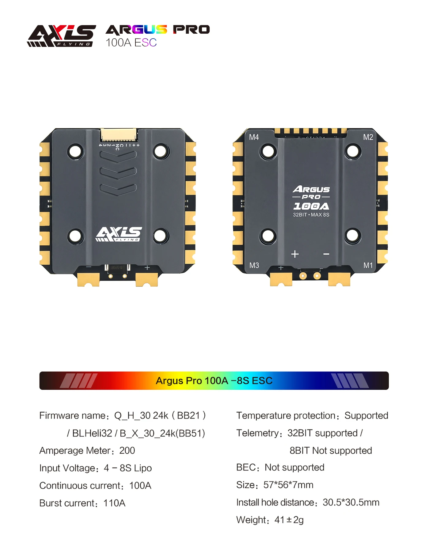 Axisflying ARGUS PRO ECO  8S 100A ESC Heat Dissipation  8-bit / 32-bit FPV Accessories