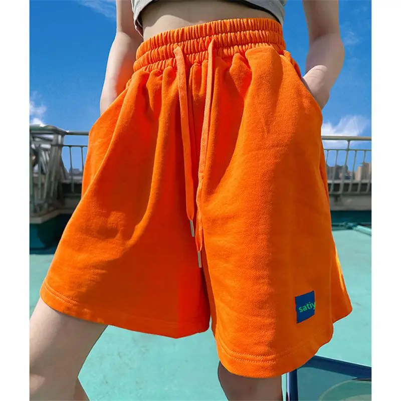 Pantaloni a cinque punte a gamba larga con coulisse a vita alta estiva colorata con dopamina Pantaloncini casual slim di grandi dimensioni da donna