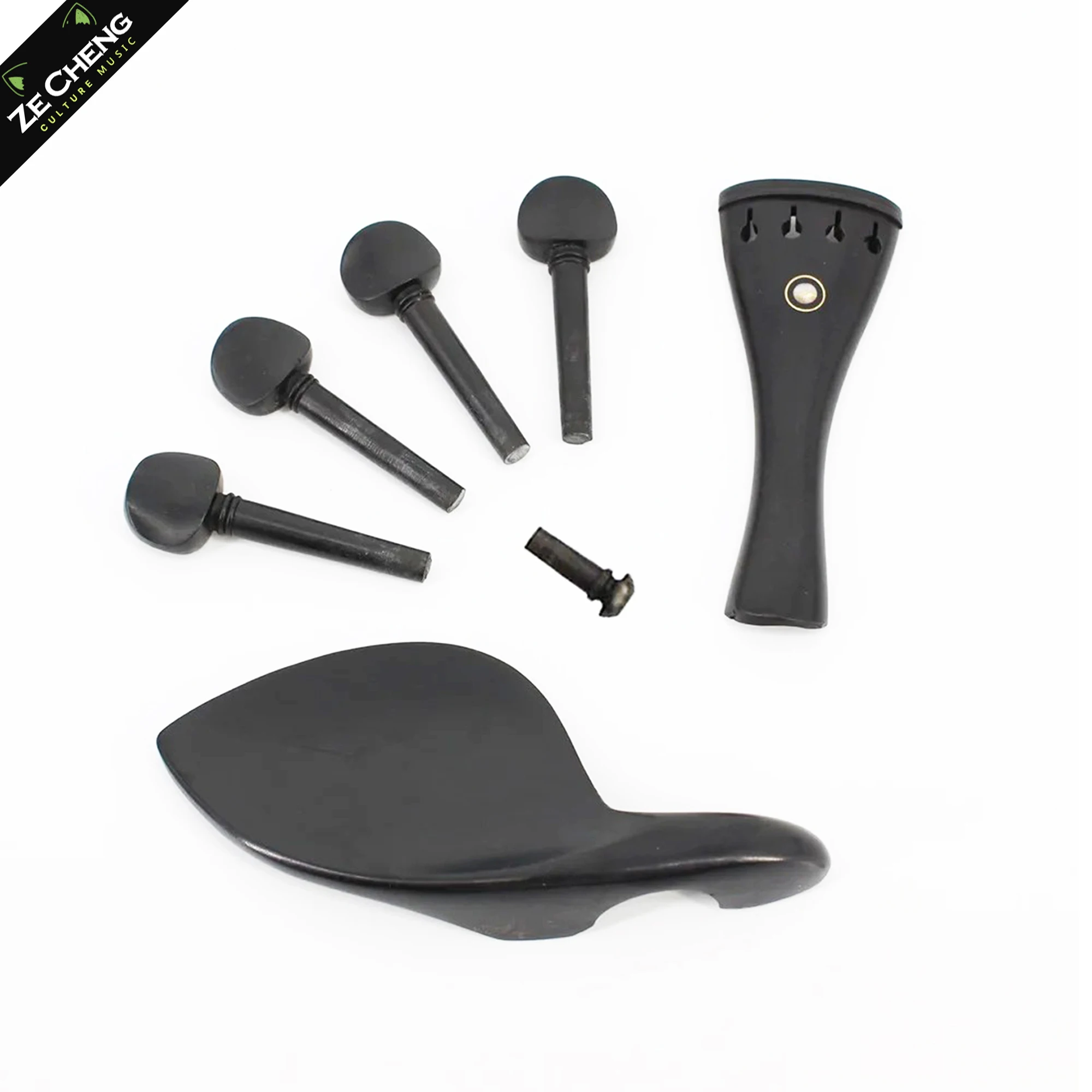 Fisheye Inlaid Ebony Violin Tailpiece Pegs, Chin Rest, Drawplates, Knob, Endpin Pegs, Violin Accessories, 4/4, 1/2, 1 Set