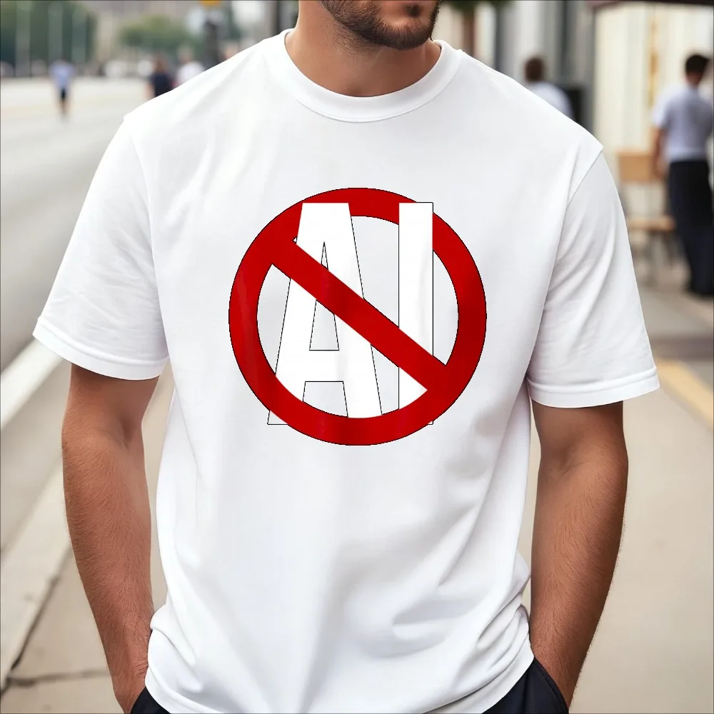 No To AI Graphic Anti AI-Generated Art T-Shirt Casual Fashion Loose Harajuku Man Women T Shirt Short Sleeve Comfort Clothing