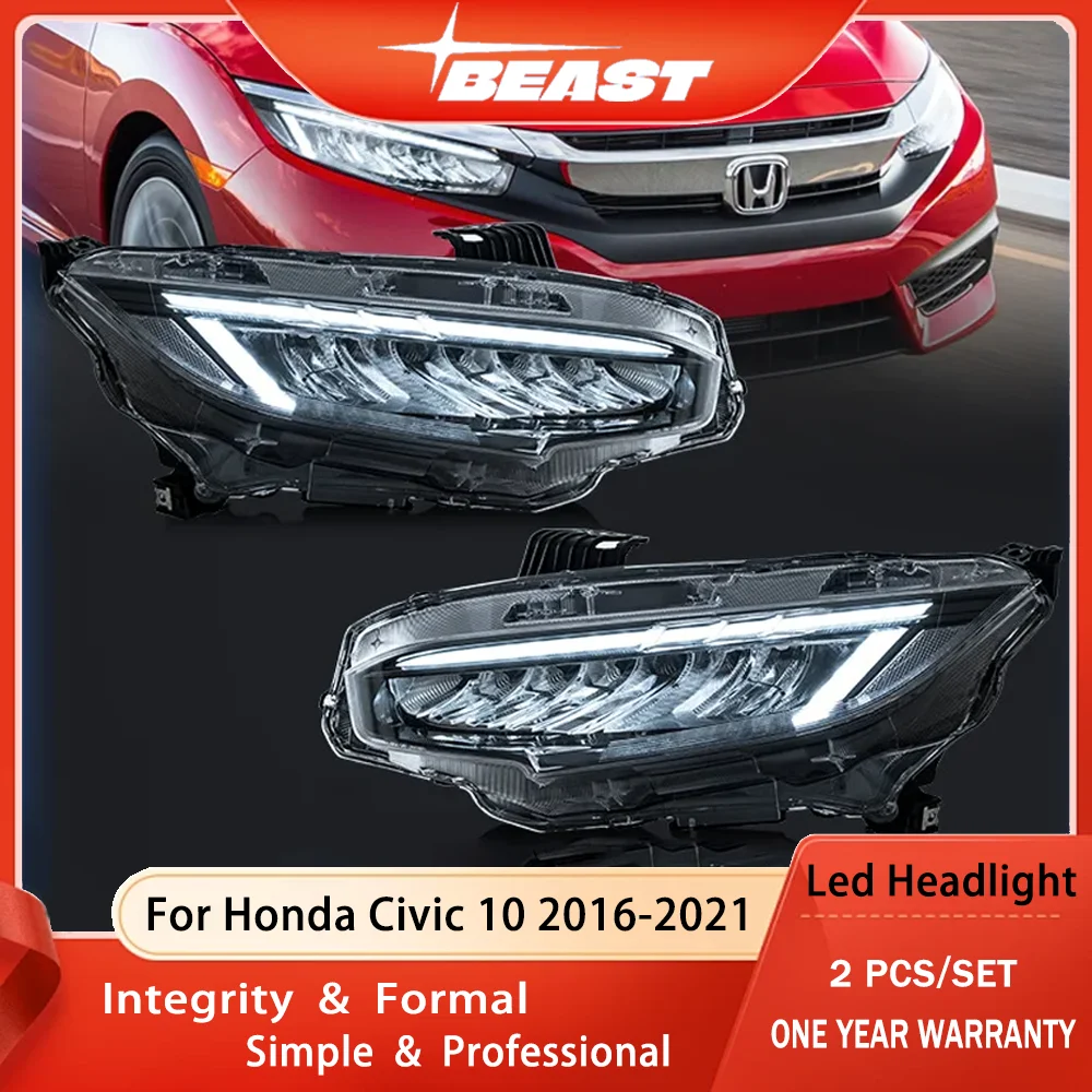 Plug and Play honda civic 10th generation 2016-2021 model flow turn car led headlight assembly