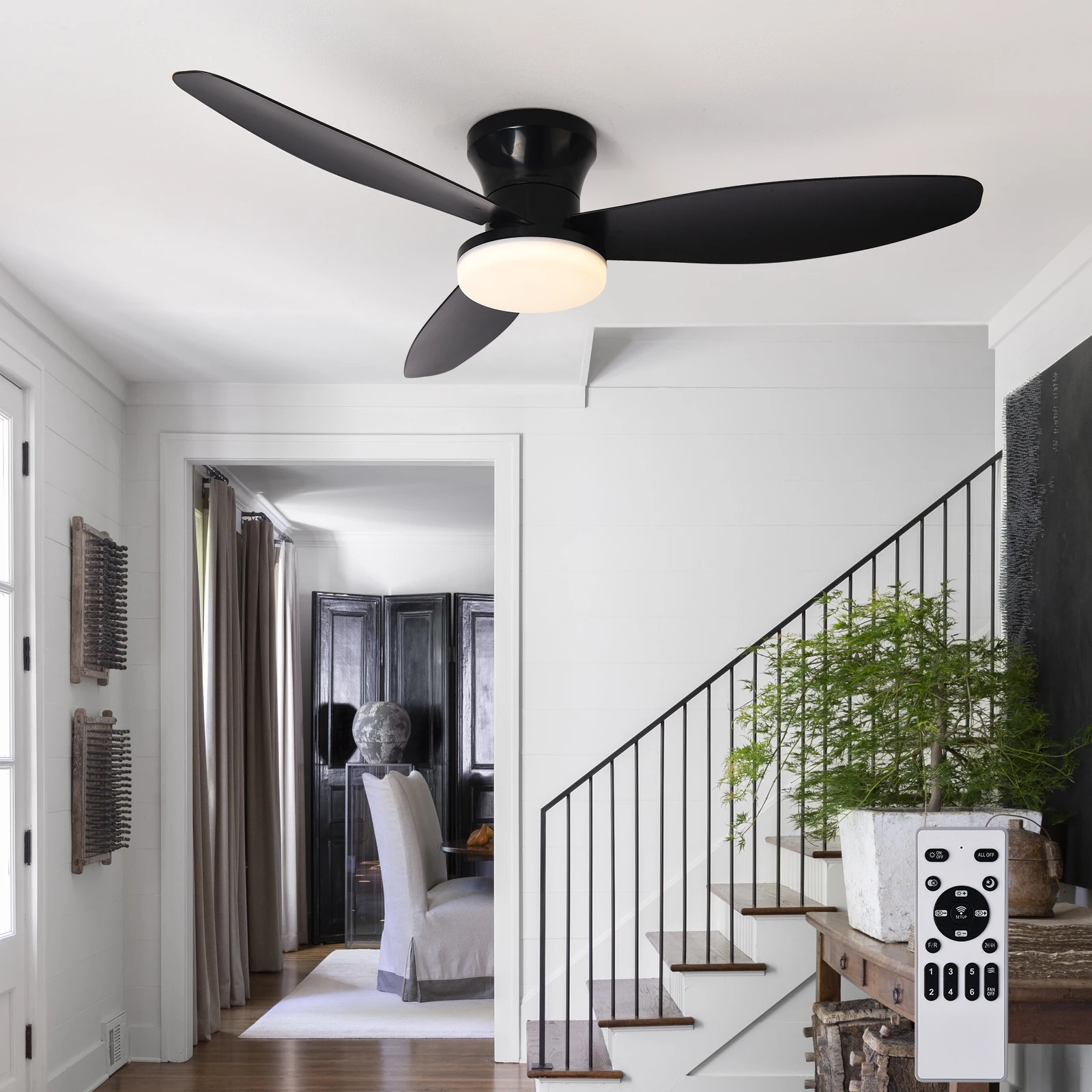 

40.16'' Ceiling Fan with Light and Remote, LED Ceiling Fan with 3 Fan Blades, for Indoor Bedroom Living Room Dining Room Kitchen