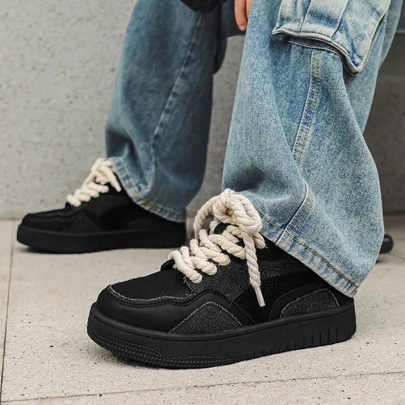 Men's Bread Shoes 2025 New Fashion Trendy All-Match Leisure Sneakers Thick Sole Height-Increasing Black Sneakers