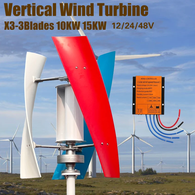 Vertical Axis Wind Turbine 20000W48V Alternative Energy Generator Small Windmill Free Energy With hybrid MPPTController for Home