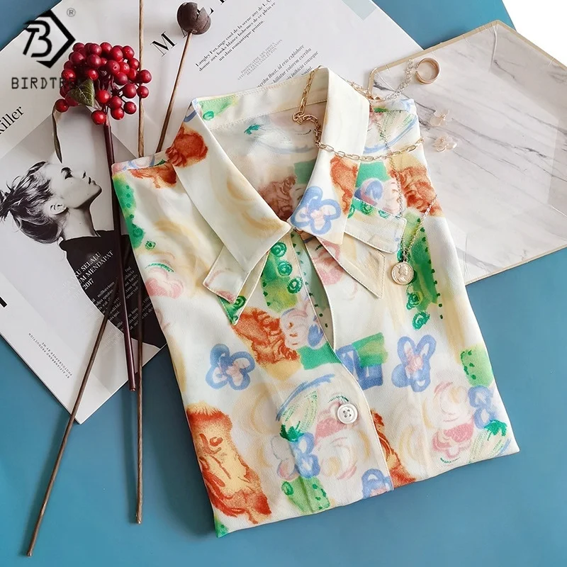 

Birdtree,16MM 100% Mulberry Silk Blouse,Women's Double Crepe Lapel Casual Tops,Full Sleeve,2025 New Spring Fall Shirts T5D424JF