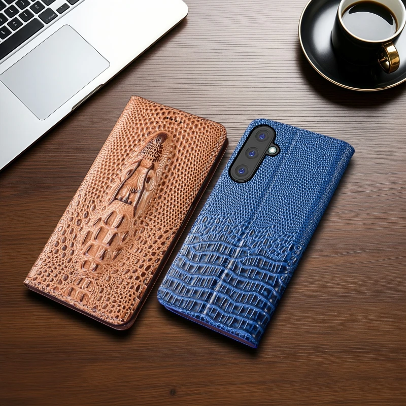 

Crocodile Head Flip Book Cover For Samsung Galaxy A54 A34 A24 A14 A04 A73 A53 A33 A23 A13 A03 Genuine Leather Phone Case