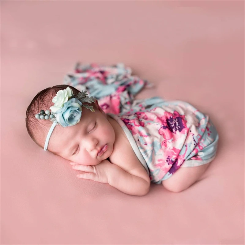 Strong Stretch Floral Infant Baby Photography Wraps Cloth Newborn Girl Elastic Flowers Photo Shoot Wrap Swaddle 33*175 cm