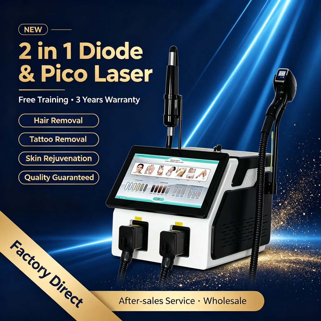 High-Power 6000W 2-in-1 Diode + Picosecond Laser, 808nm Hair Removal & Tattoo Removal Machine, Ice-Cool Painless