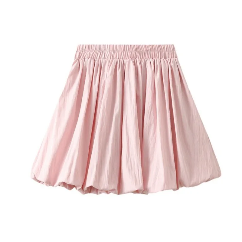 

Retro fluffy pleated Mini floral bud skirt women Summer Skirts New Skinny elastic high waisted Solid casual bubble lantern skirt