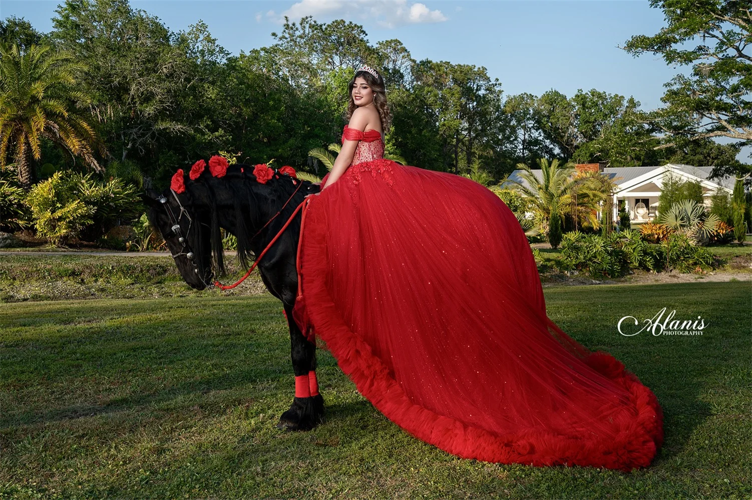 Mexican Red Quinceanera Dress Applique Beading Crystals Ruffle Princess Vestidos Ball Gown Sweet 16 Vestidos De 15 Años