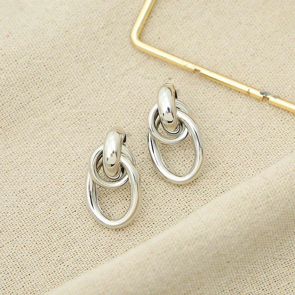 Korean Fashion Retro Twisted Wrap Metal Geometric Oval Earrings For Women Simple Silver Gold Color Christmas Party Gifts Jewelry