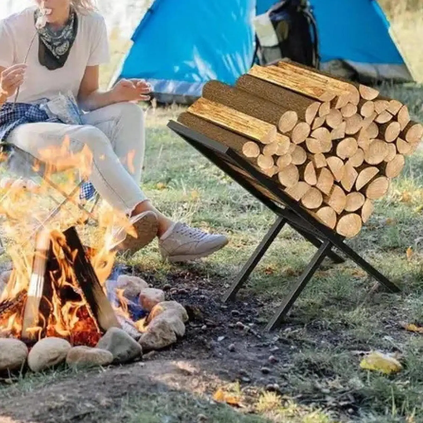 

Firewood Rack Sturdy Log Organizer Firewood Stand Versatile Fireplace Grate for Lawn Backyard Patio Outdoor Activities Picnic