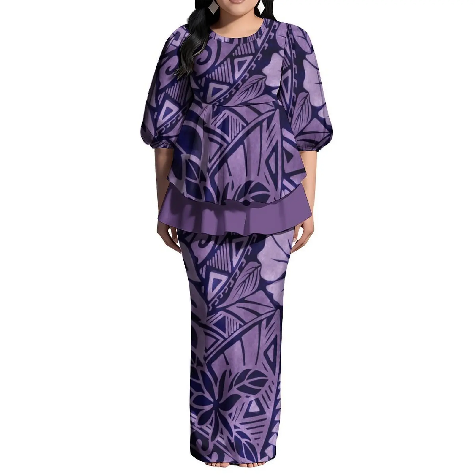 Das neu gestaltete samoanische Polynesian Island Creative Damen-Puletasi-Kleiderset enthält ein Oberteil und ein langes Kleid für große Schüsse