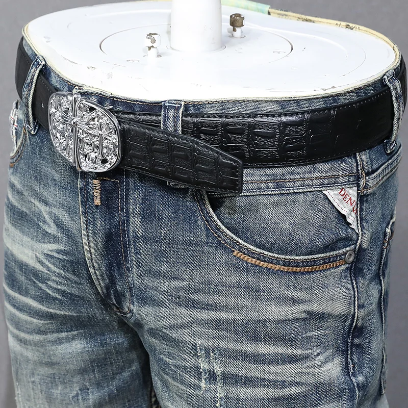 Novo designer de moda jeans retro azul estiramento magro ajuste rasgado calças jeans dos homens elásticos do vintage casual denim calças hombre