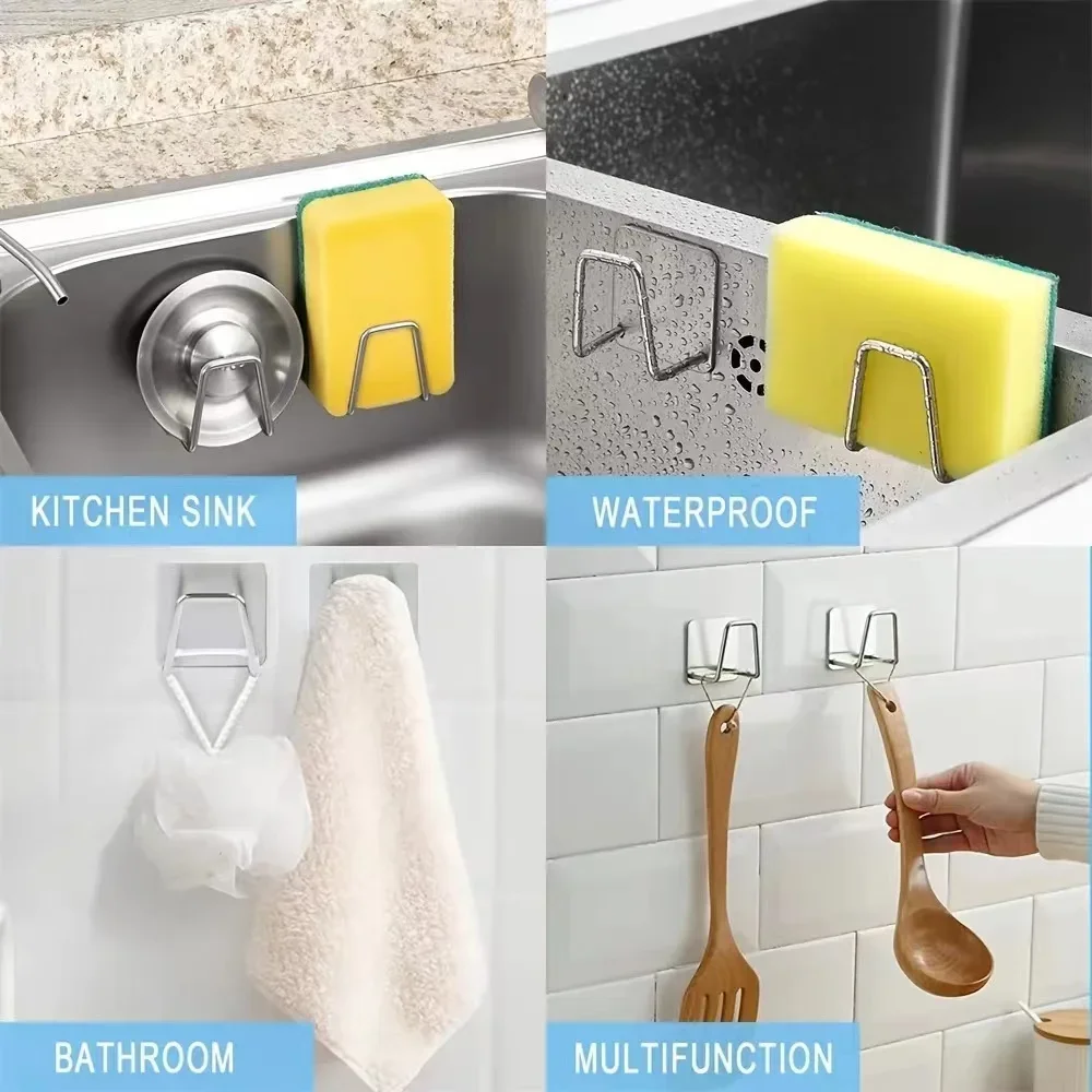 1-2Pcs Küche Waschbecken Schwamm Rack Ablauf Lagerung Halter Selbstklebende Edelstahl Draht Ball Lappen Pinsel Organizer wand Haken – Detail 9